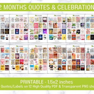 12 mois - 1,5 x 2 pouces - de citations et de célébrations pour les planificateurs heureux classiques, 192 citations et autocollants, achat en gros, économisez 50 %