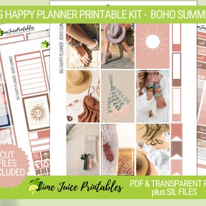Big Happy Planner BOHO SUMMER Printable Stickers, Week Kit, Summer Stickers, Vacation Kit Transparent PNG & Silhouette Files included