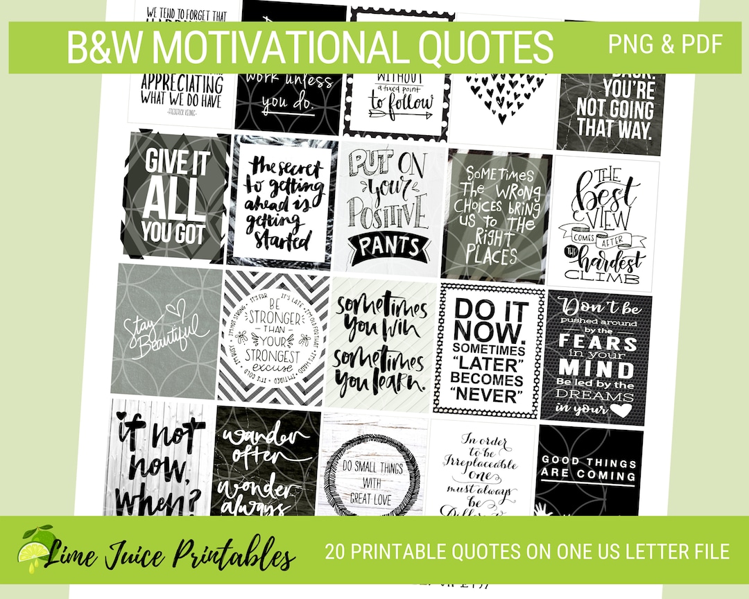 Inspiration in Black &amp; White: Printable Planner Quotes Set for Journal ...