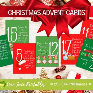 Druckbare Weihnachts adventskarten für Kinder, Adventskalender, 25 PNG Bilder, Lunchbox Notizen, Weihnachtsnotizen für Kinder, Positive Karten