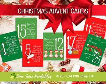 Printable Christmas Advent Cards: Kids' Lunchbox Notes (25 PNG Images)