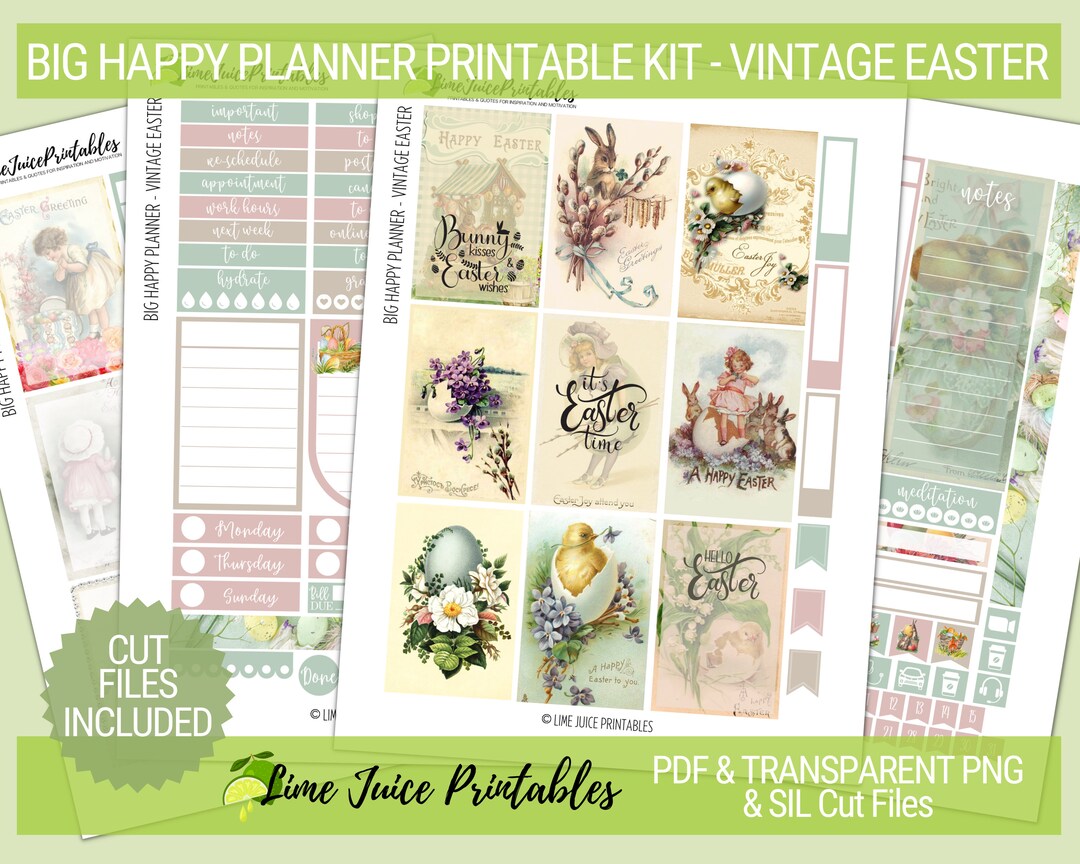 Printable Easter Wishes: Big Happy Planner Weekly Kit With Vintage ...