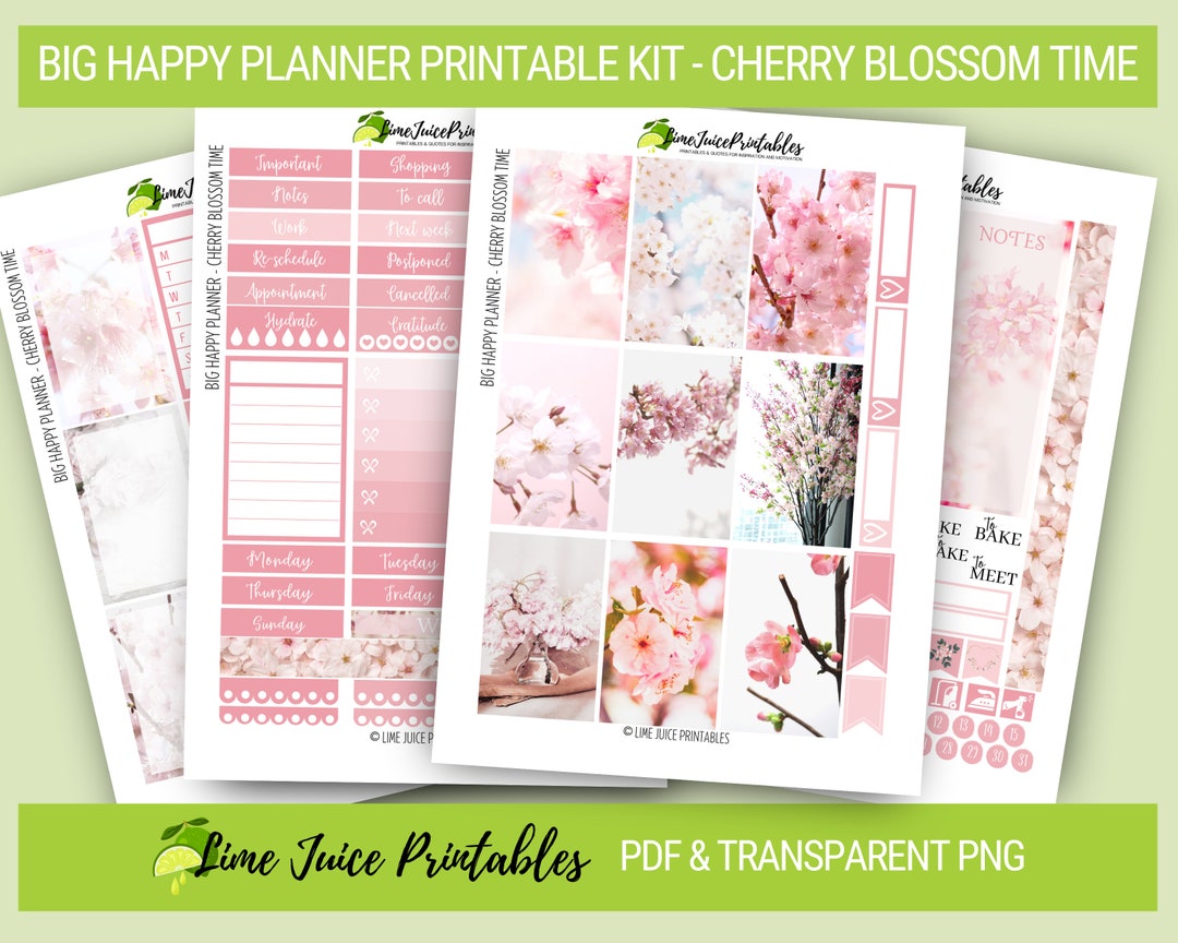 Cherry Blossom Planner Stickers: Spring Floral Kit (printable PNG) - Etsy