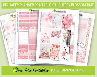 Cherry Blossom Planner Stickers: Spring Floral Kit (Printable PNG)