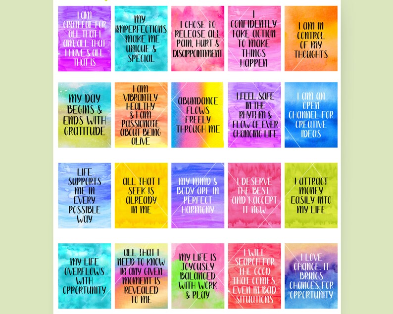 Printable POSITIVE AFFIRMATIONS for Happy Planner, Digital ...