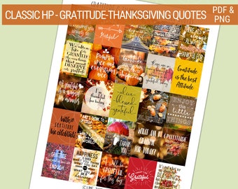 GRATITUDE-THANKSGIVING Printable Quote Stickers, Classic Happy Planner Stickers, Autumn, Celebration, November, Life Quotes
