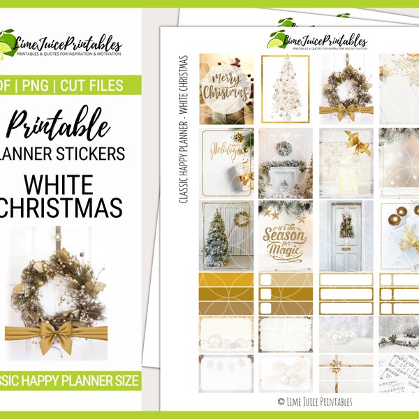 Festive Fun: Bring on the Holiday Spirit with our Printable WHITE CHRISTMAS Sticker Kit, Classic HP Decor, Holiday Stickers, Xmas, Winter