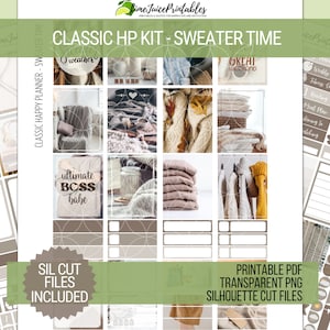 Autocollants de planificateur de temps pull, autocollants de planificateur imprimables, Kit d'autocollants hebdomadaires de planificateur heureux classique, kit de planificateur d'automne, pull météo