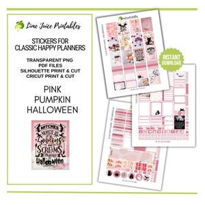 Pink Pumpkin Magic: Cute & Spooky Halloween Planner Sticker Set for Classic Happy Planner with SIL and Cricut Print and Cut Files