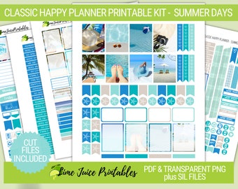 Sommer Tage Planer Aufkleber: Strand Urlaub Kit (klassischer Happy Planner) (digitaler Download)