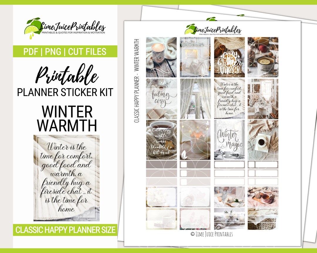 Winter Warmth Planner Stickers Kit | Classic Happy Planner (printable ...