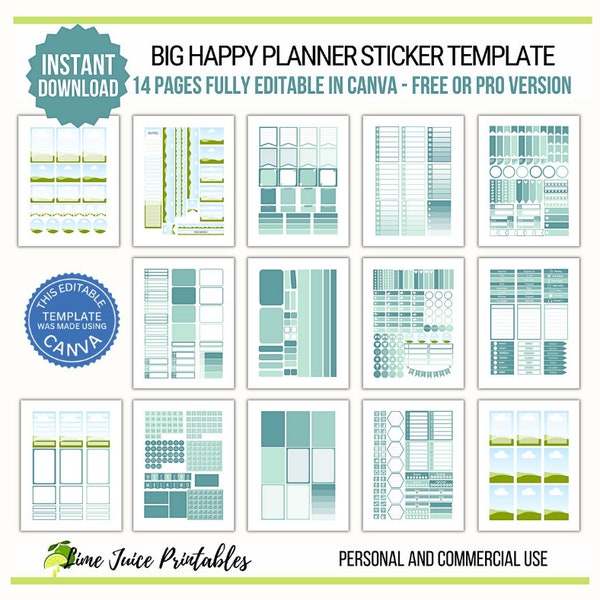 Bearbeitbare Canva Planner Sticker Vorlagen - Big Happy Planner - persönliche oder kommerzielle Nutzung, druckbare Planneraufkleber verkaufen