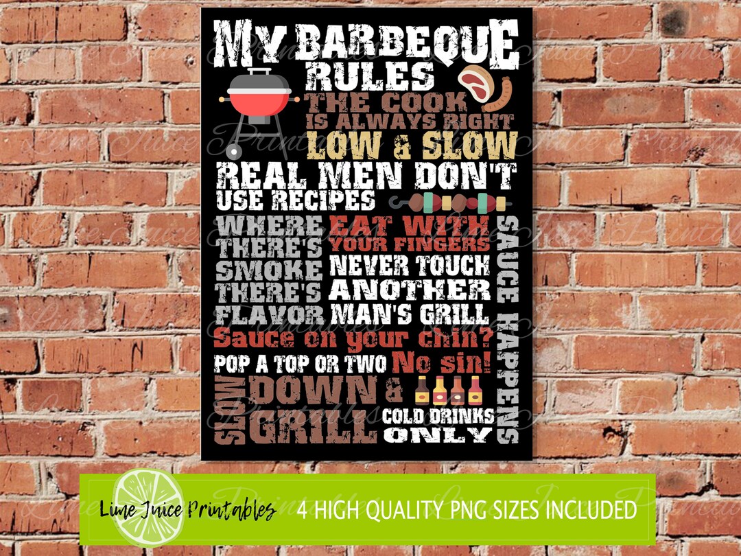BBQ RULES Signbbq Rules Printable Sign for Men Barbeque Etsy