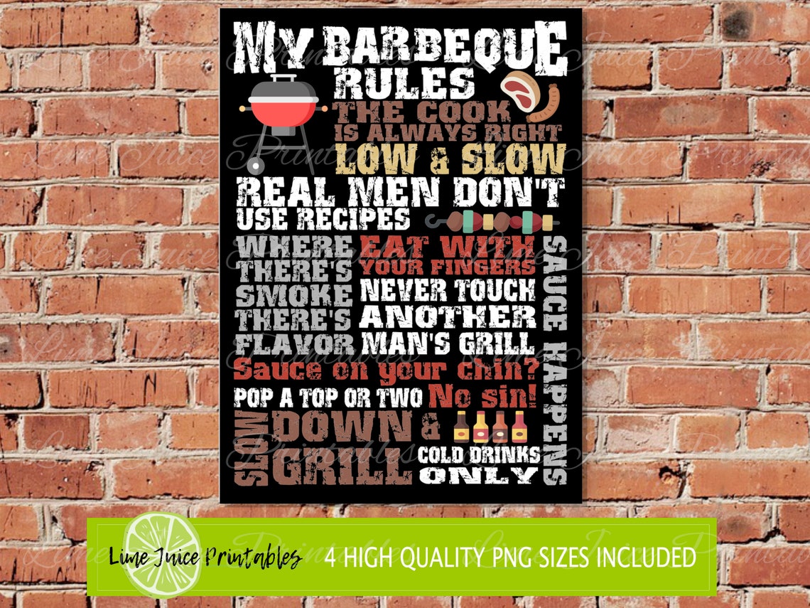 BBQ RULES Signbbq Rules Printable Sign for Men Barbeque Etsy