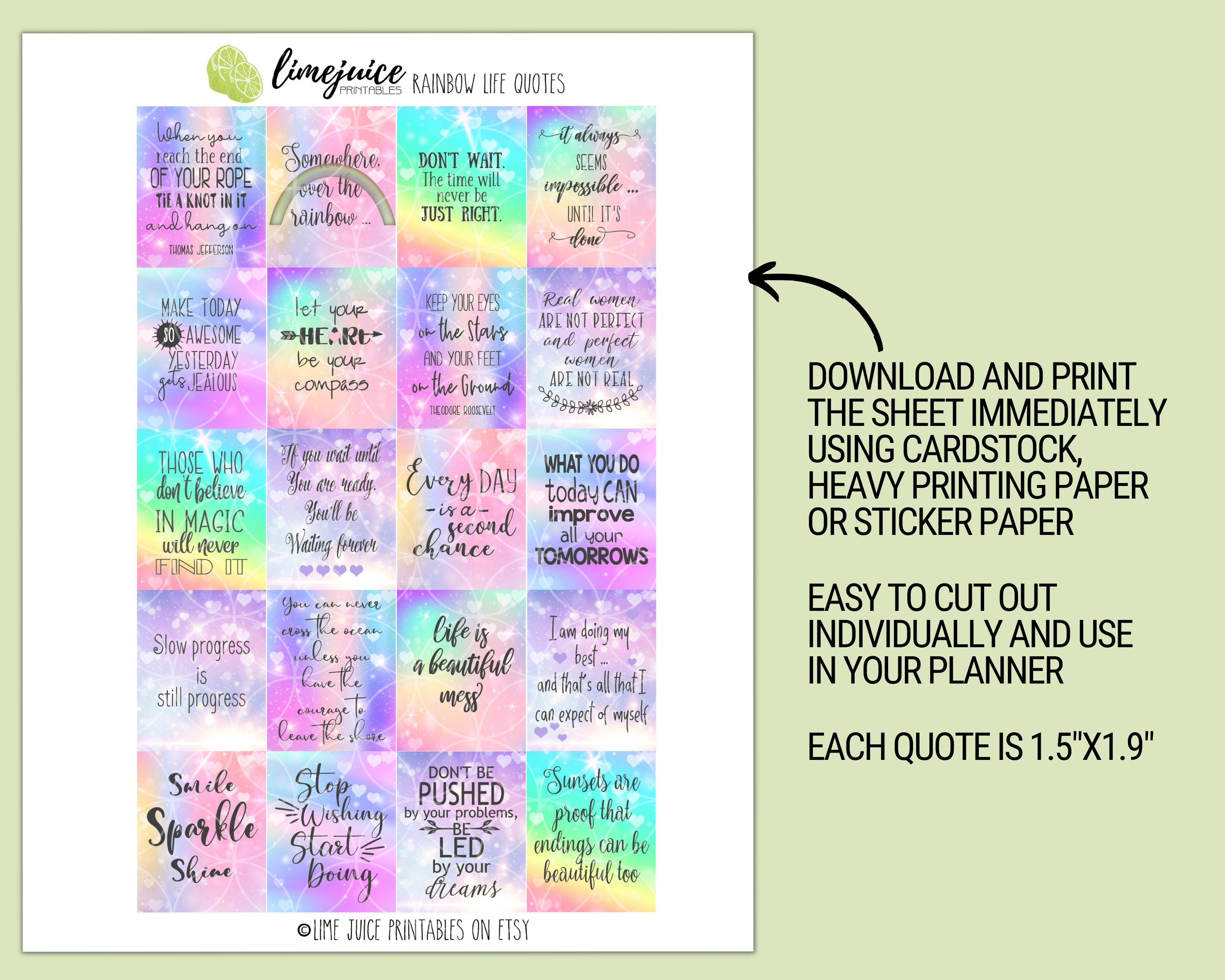 Rainbow of Inspiration: Printable Quote Stickers for Classic Happy ...