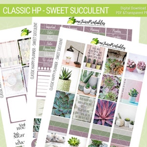 Respire tranquilo: pegatinas calmantes para el planificador con dulces suculentas para su clásico planificador feliz, kit semanal, calmante, PNG transparente incluido