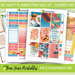 Adesivos para impressão Big Happy Planner SUMMER VIBE, kit de semana, kit de planejador para impressão, tema de verão, PNG transparente incluído