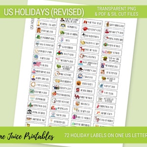 Annual US HOLIDAYS-CELEBRATION (Revised) Printable Planner Stickers|Vacation Stickers|Holiday Stickers| Print & Cut File included