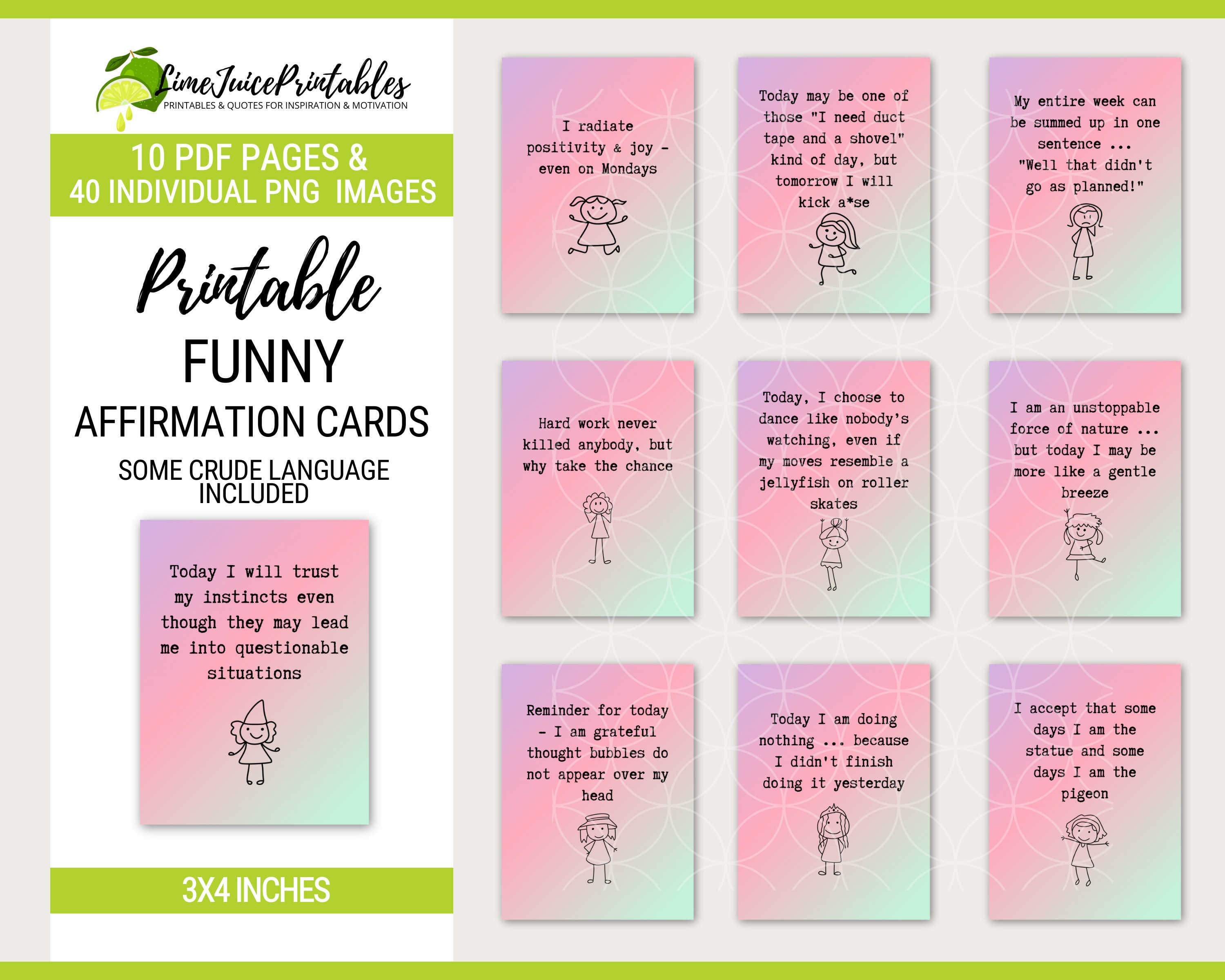 Funny College Affirmation Cards And Coloring Kit