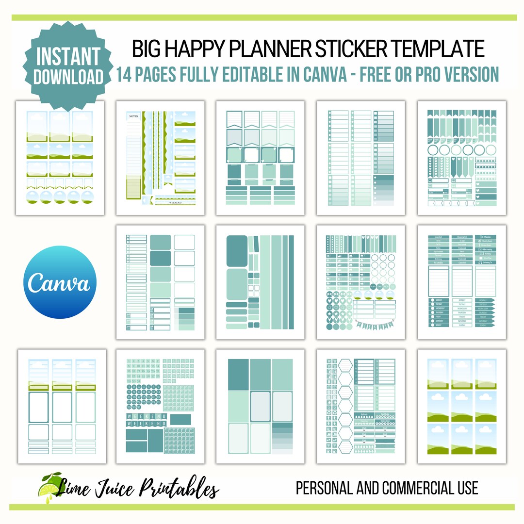 Editable Canva Planner Sticker Templates Big Happy Planner - Etsy