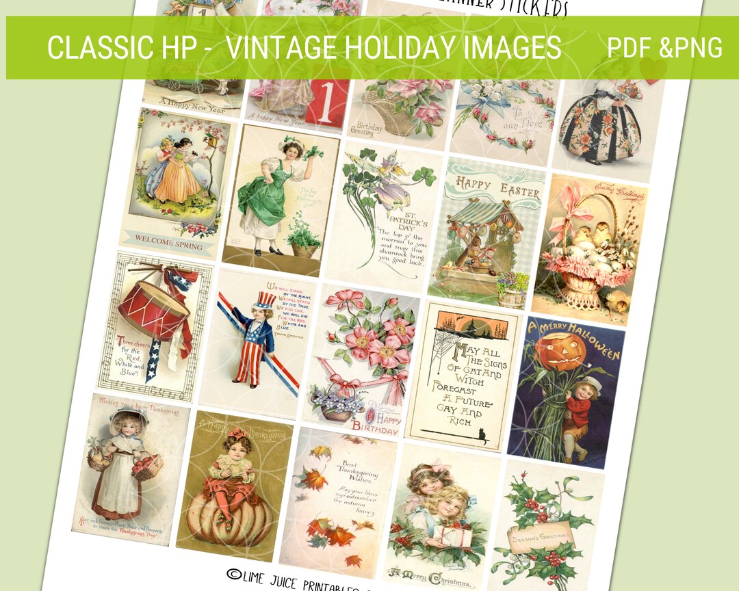 Printable VINTAGE YEARLY HOLIDAYS Planner Stickers, Vintage Stickers ...