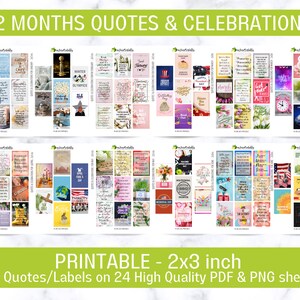 12 mois - 2 x 3 pouces - de citations et de célébrations pour les grands planificateurs heureux, 192 citations et autocollants, achat en gros, économisez 50 %
