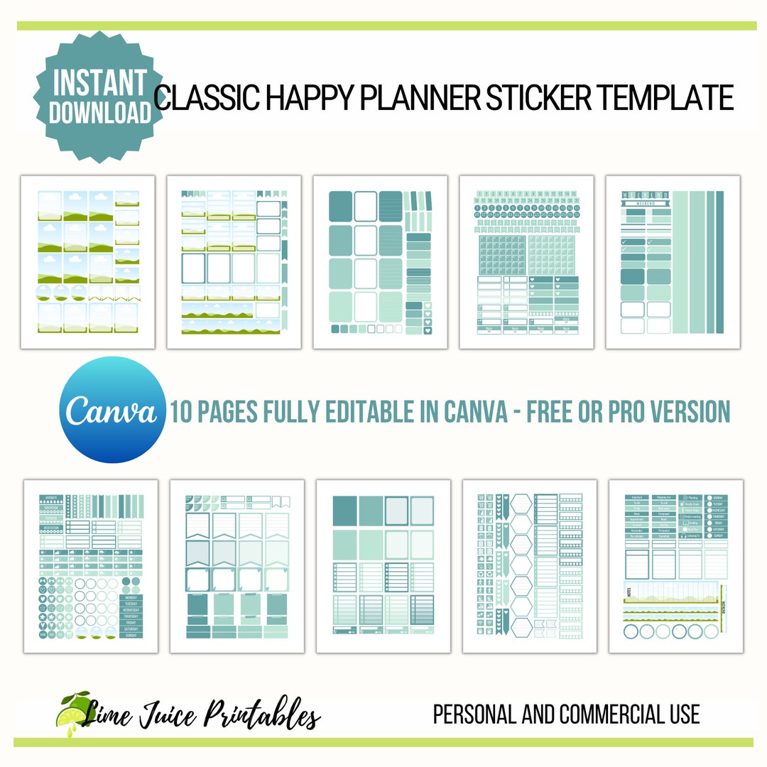 Editable Canva Planner Sticker Templates Classic Happy Planner Personal ...