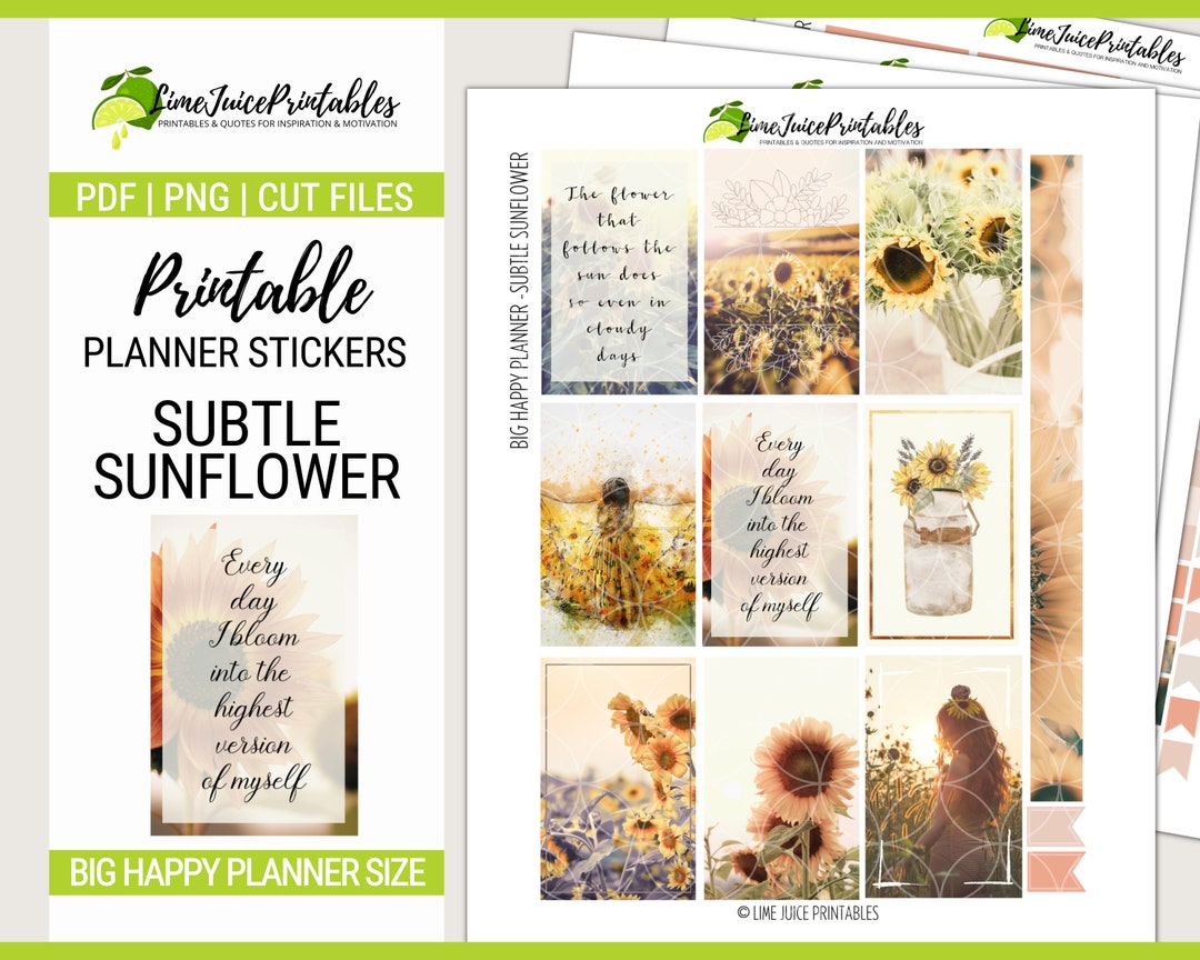 Sunflower Planner Stickers Kit: Big Happy Planner (printable) - Etsy