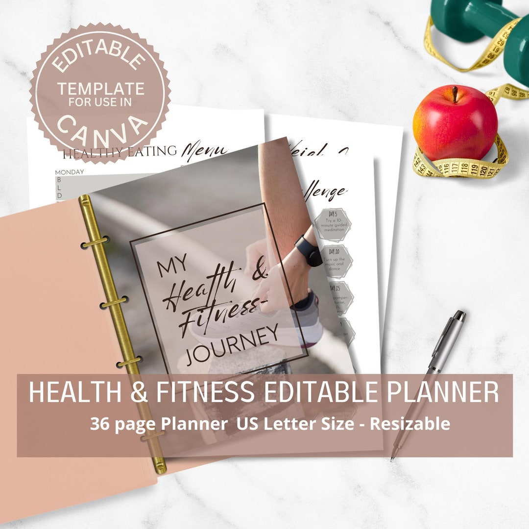 Health Editable Frame Editable Health & Fitness Planner Kit, Weight Tracker, Workout Journal ...