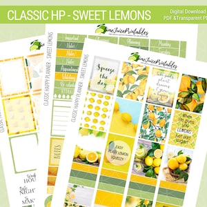 Squeeze the Day: Classic Happy Planner Sweet Lemons Sticker Kit, Transparent PNG included