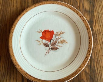 Vintage American Limoges “Vermillion Rose” 6 Inch Plate – Belvedere Triumph Shape with 22K Gold Trim – Mid Century Bread & Butter Plate
