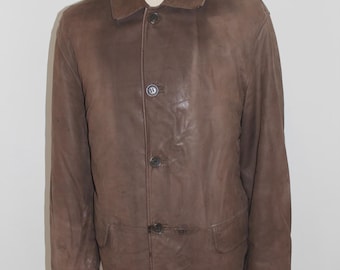 HUGO BOSS Vintage 80s-90s Men's Brown Leather Jacket, Authentic