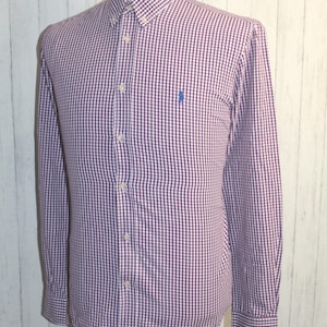 Vintage Polo Ralph Lauren Button Down Check Purple Shirt Top Size L