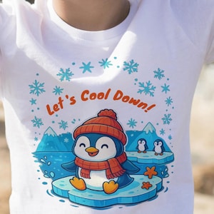 Penguin Kids T-Shirt - Lets Cool Down Boho Design (2-6 Age) (Unisex)