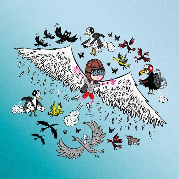 Learning To Fly - children's art poster print by Oliver Lake - iOTA iLLUSTRATiON