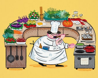 YES CHEF! - cooking / food - art poster print by Oliver Lake - iOTA iLLUSTRATiON