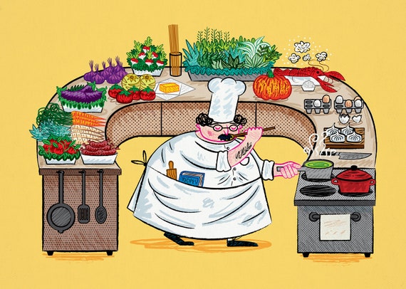 YES CHEF! - cooking / food - art poster print by Oliver Lake - iOTA iLLUSTRATiON