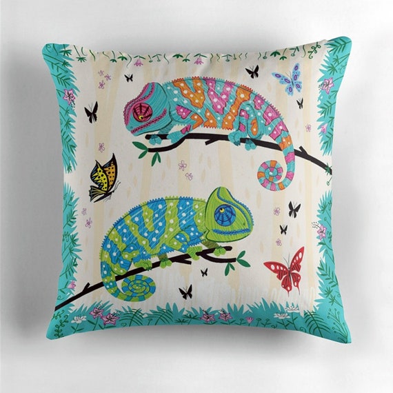 Chameleons, Seeing Spots, throw pillow cover, throw cushion cover, children's decor, including insert by Oliver Lake