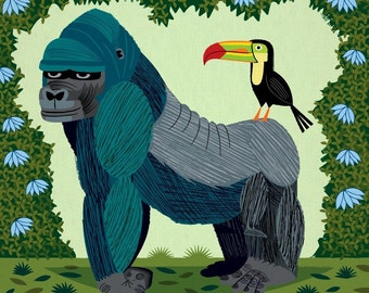 iOTA iLLUSTRATION - The Gorilla and The Toucan - Limited Edition - Children's Animal Art - illustrated Print