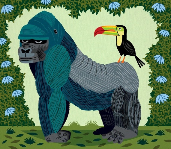 iOTA iLLUSTRATION - The Gorilla and The Toucan - Limited Edition - Children's Animal Art - illustrated Print