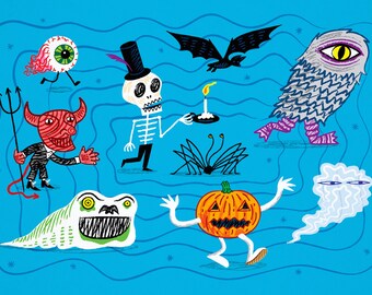 The Halloween Parade - Limited Edition children's illustration print by Oliver Lake - iOTA iLLUSTRATION