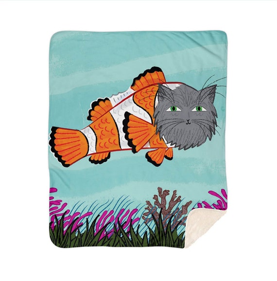 Catfish - children's sherpa blanket - 60" x 80" / 50" x 60" by Oliver Lake iOTA iLLUSTRATiON