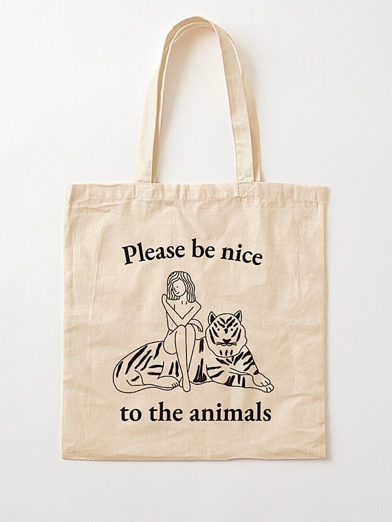 Please Be Nice To The Animals (No.2), Grocery Bag, Shopping Tote, Book Bag , Tote Bag, Record bag - 15.25"  x 15.75" (38.5cm x 40cm)