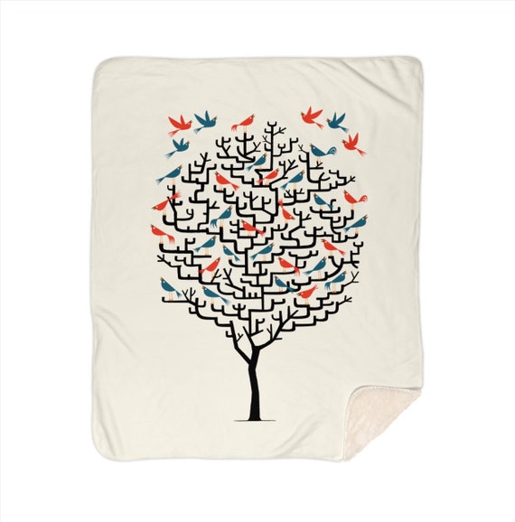 Out On a Lark - children's sherpa blanket - nursery decor - 50"x 60" and 60" x 80"  by Oliver Lake iOTA iLLUSTRATiON