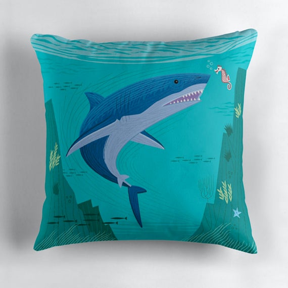 The Shark and The Seahorse - Throw Pillow / Cushion Cover (16" x 16") by Oliver Lake