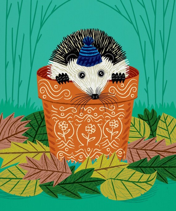 A Hedgehog's Home - children's animal art - wildlife / nature - nursery decor - wall art print