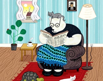 The Morning Papers - children's animal art print by Oliver Lake