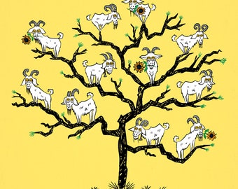 The Goat Tree - Animal Art Poster Print by Oliver Lake - iOTA iLLUSTRATiON