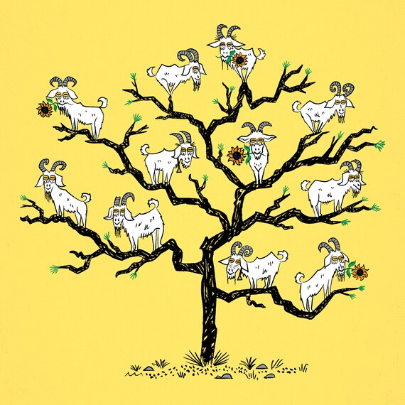 The Goat Tree - Animal Art Poster Print by Oliver Lake - iOTA iLLUSTRATiON