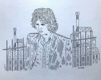 Nick Drake, original drawing, hand drawn art, portrait, by Oliver Lake 1 of 5